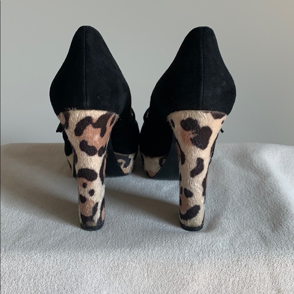 Guess Black Suede/Pony Hair Leopard Platform Heels - Picture 3 of 5